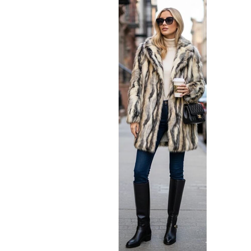 Vintage Donna Karan NWT Faux Fur Statement Coat Luxury Winter - XL